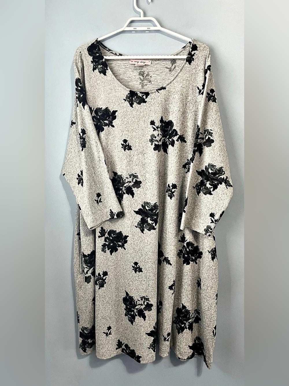 Penningtons In Every Story Grey & Black 3/4 Sleeve Floral Midi Dress Size 4X